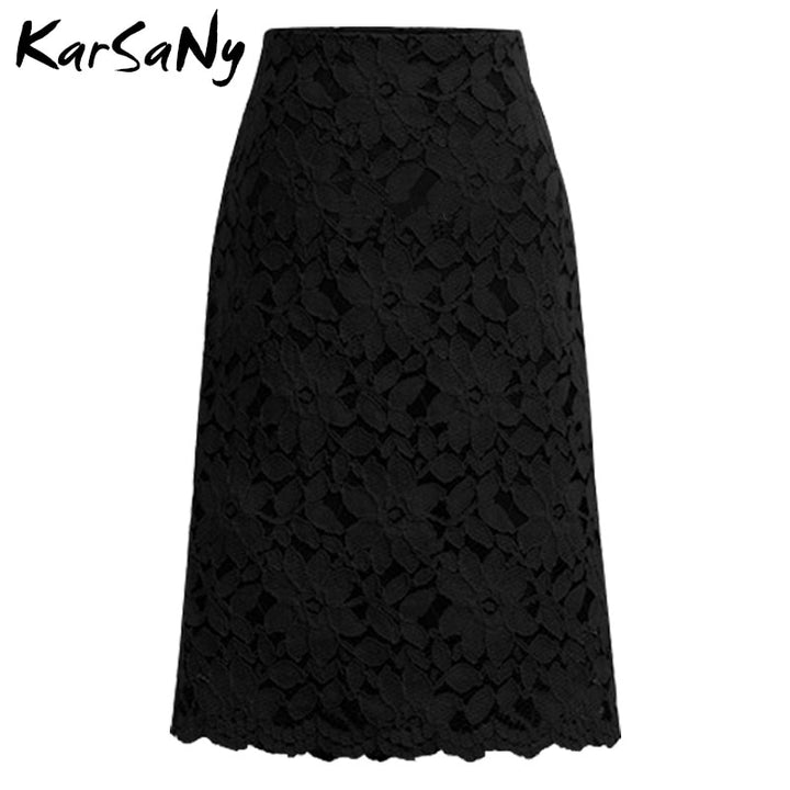 Women A-line Skirt Lace Elegant Office Velvet Skirt For Women Warm Skirts Knee-length High Waist - Grow Nature