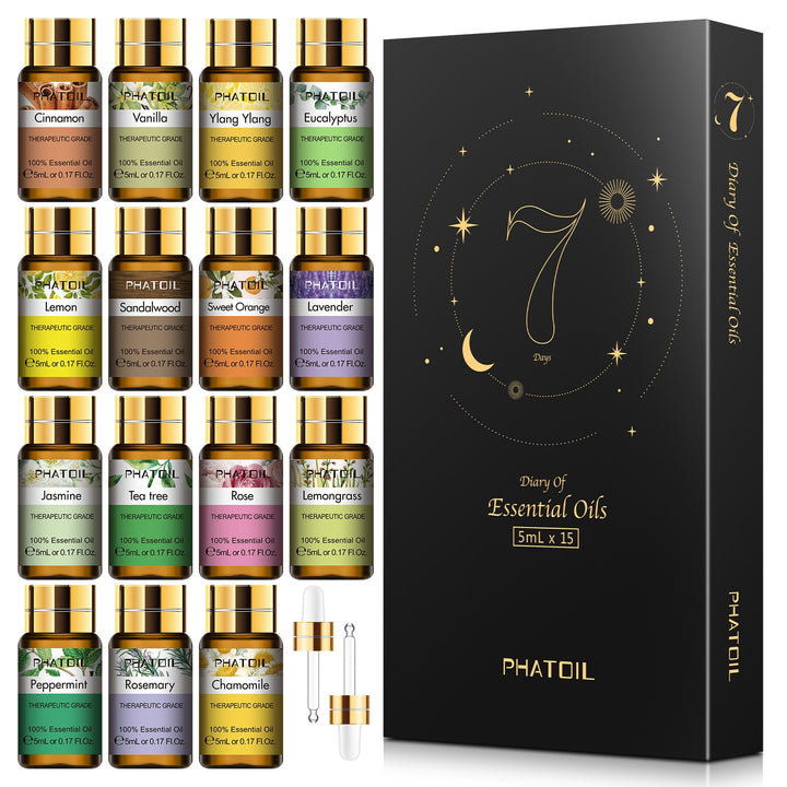 Pure Essential Oils 15pcs Gift Set Natural Plant Aroma Essential Oil Diffuser Eucalyptus Vanilla Mint Lavender Rose Tea Tree Oil - Grow Nature