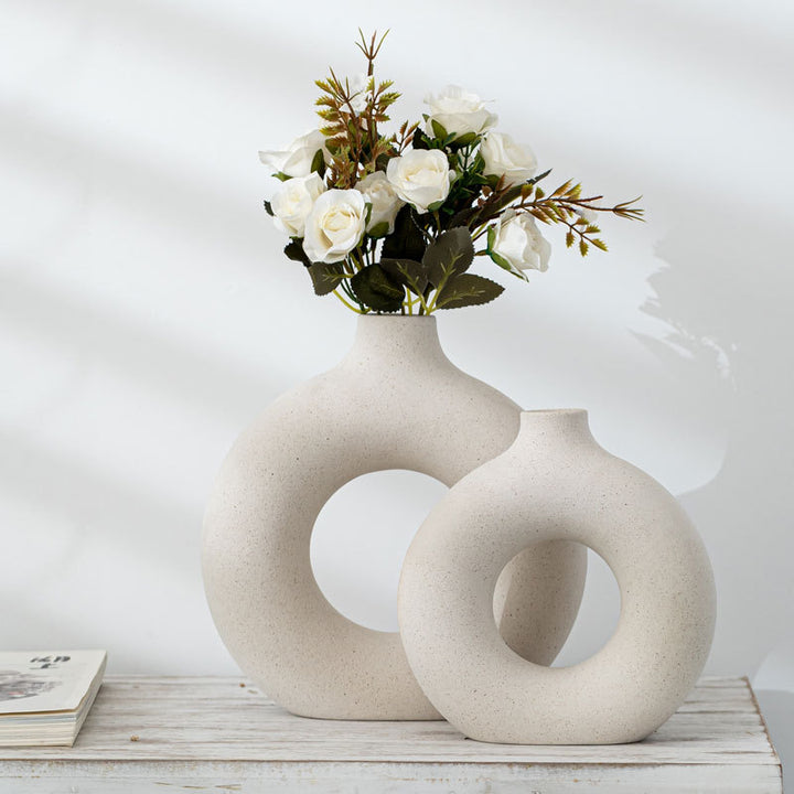Nordic Ceramic Vase for Pampas Grass Donuts Flower Pot Home Decoration Accessories Office Living Room Interior Table Desk Decor - Grow Nature